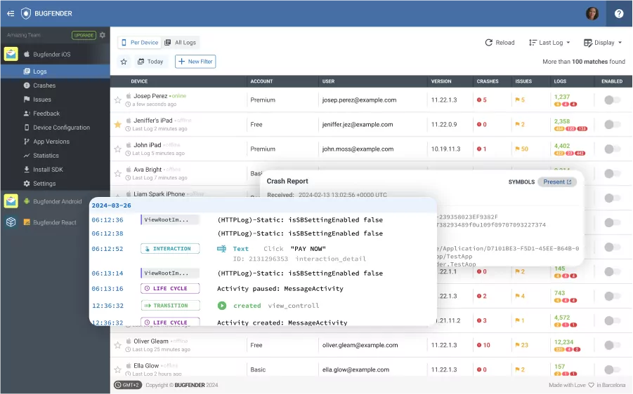 Bugfender Dashboard